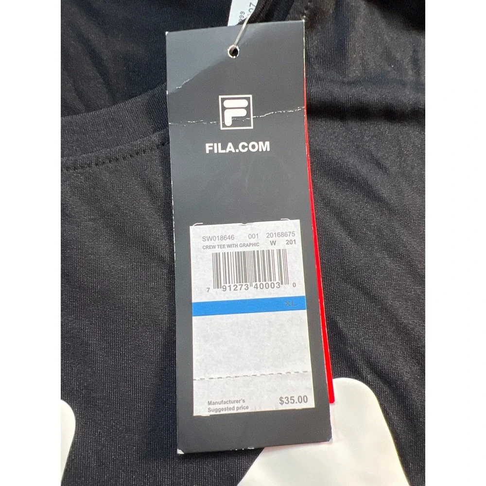 Fila Womens Crew Tee With Graphic Black Short Sleeve Logo T-Shirt SW018646‎ XL